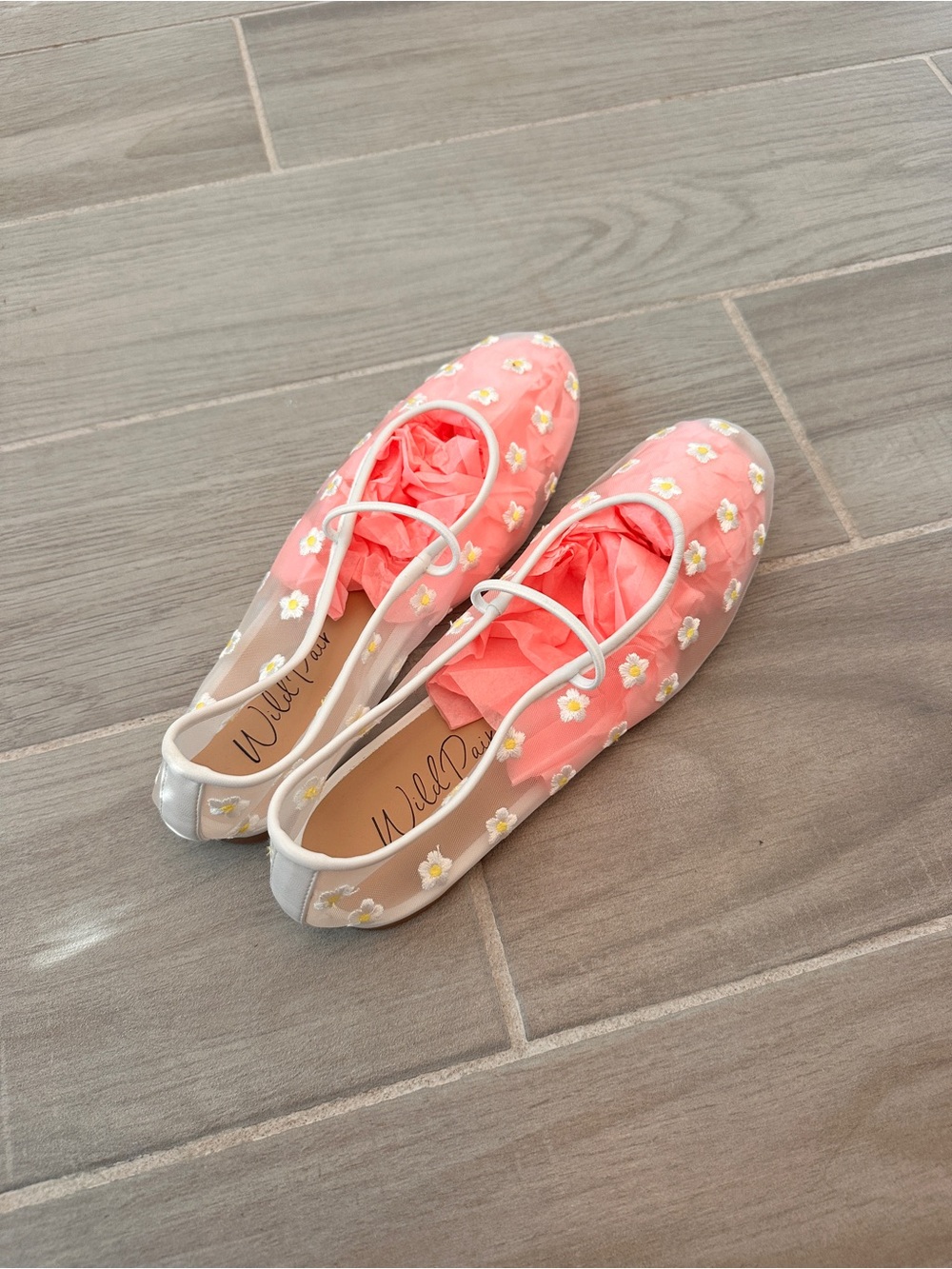 Wild Pair Pink Mesh Daisy Ballet Flats with White Trim